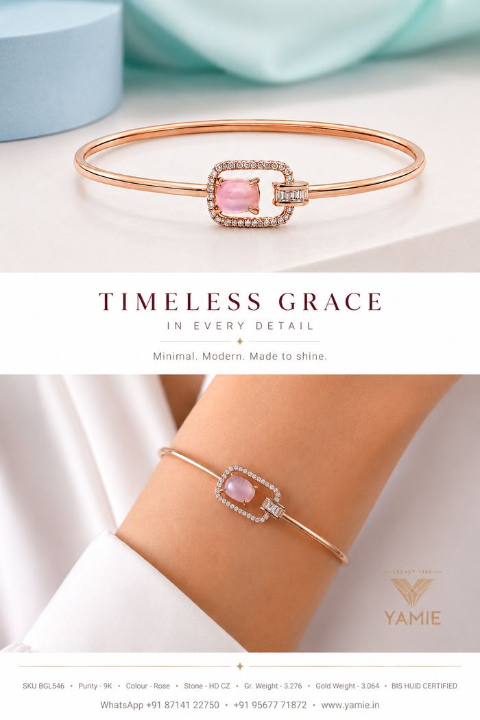 Pink Cabochon Halo Bangle